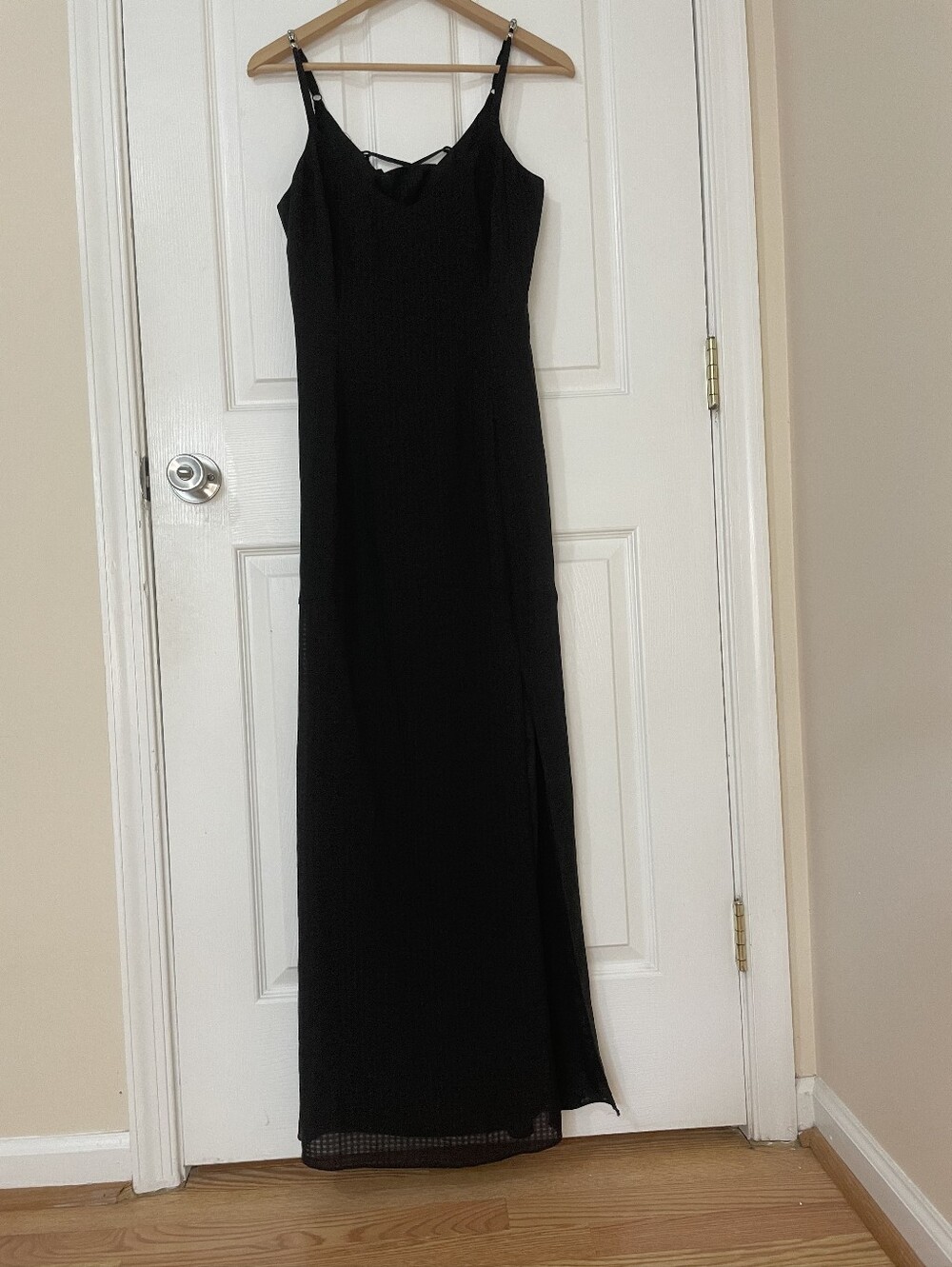 White House Black Market Black Maxi Slip Dress with Side Slit Size 6